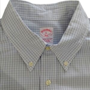 Brooks Brothers Dress Shirt XL Blue Grid Check Button Down Collar